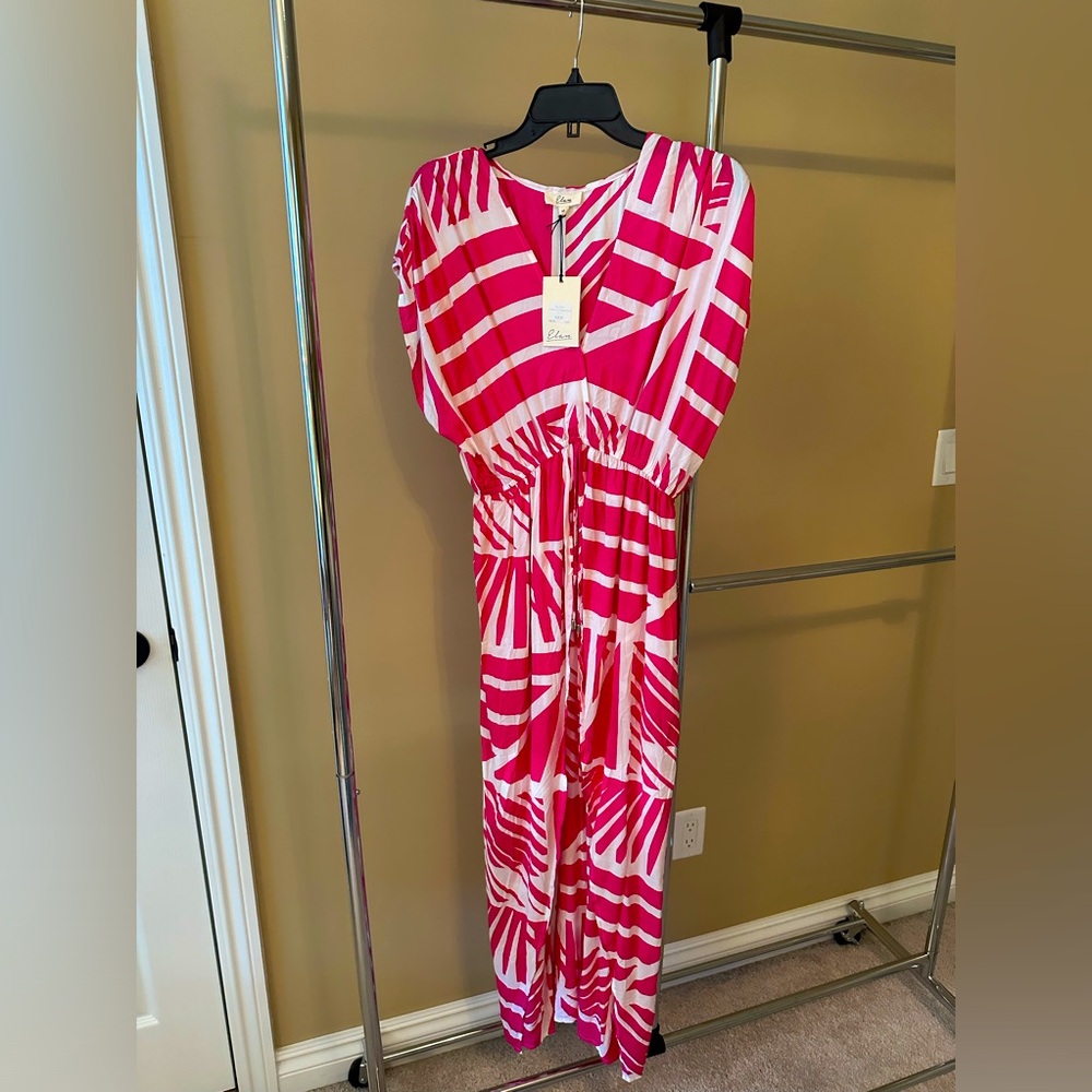 🩷 NWT ELAN cover up dress size medium pink and white with tie 🩷